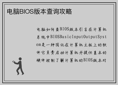 电脑BIOS版本查询攻略