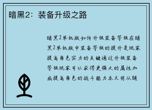 暗黑2：装备升级之路